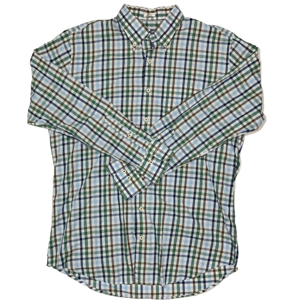Peter Millar Long Sleeve Button Up Multicolor Blue White Plaid Dress Shirt Large